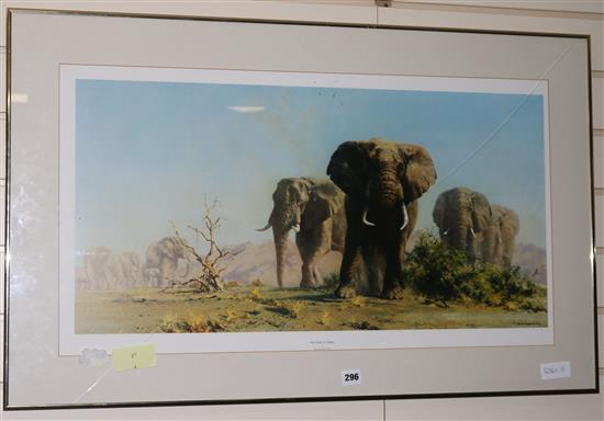 David Shepherd, print, The Ivory is Theirs, signed. Wallis after Nixon, coloured engraving, The Bank of England 40 x 79cm, 22 x 43cm